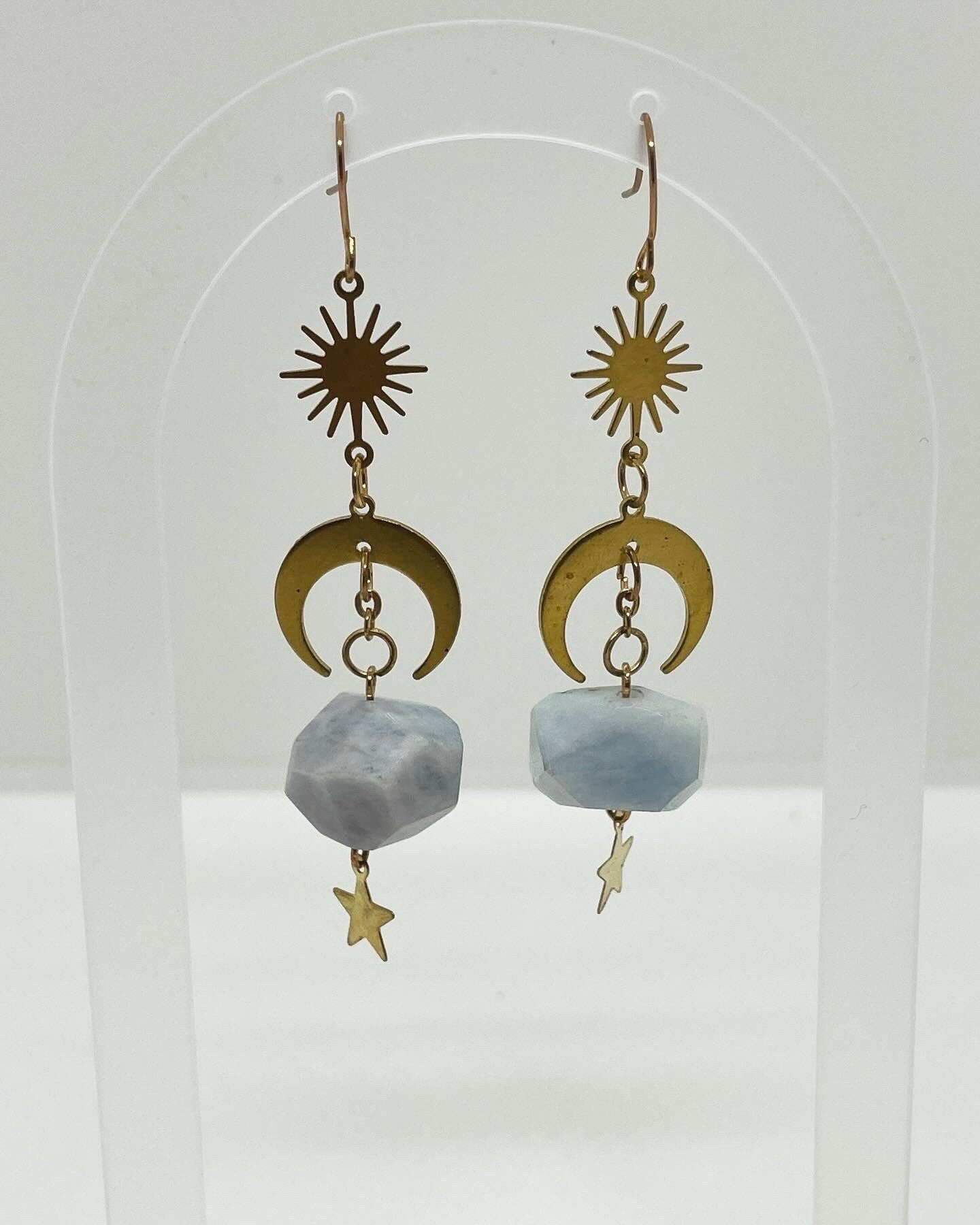 Celestial Natural Stone Earrings Rose Quartz Amazonite Amethyst Earring Moon Star