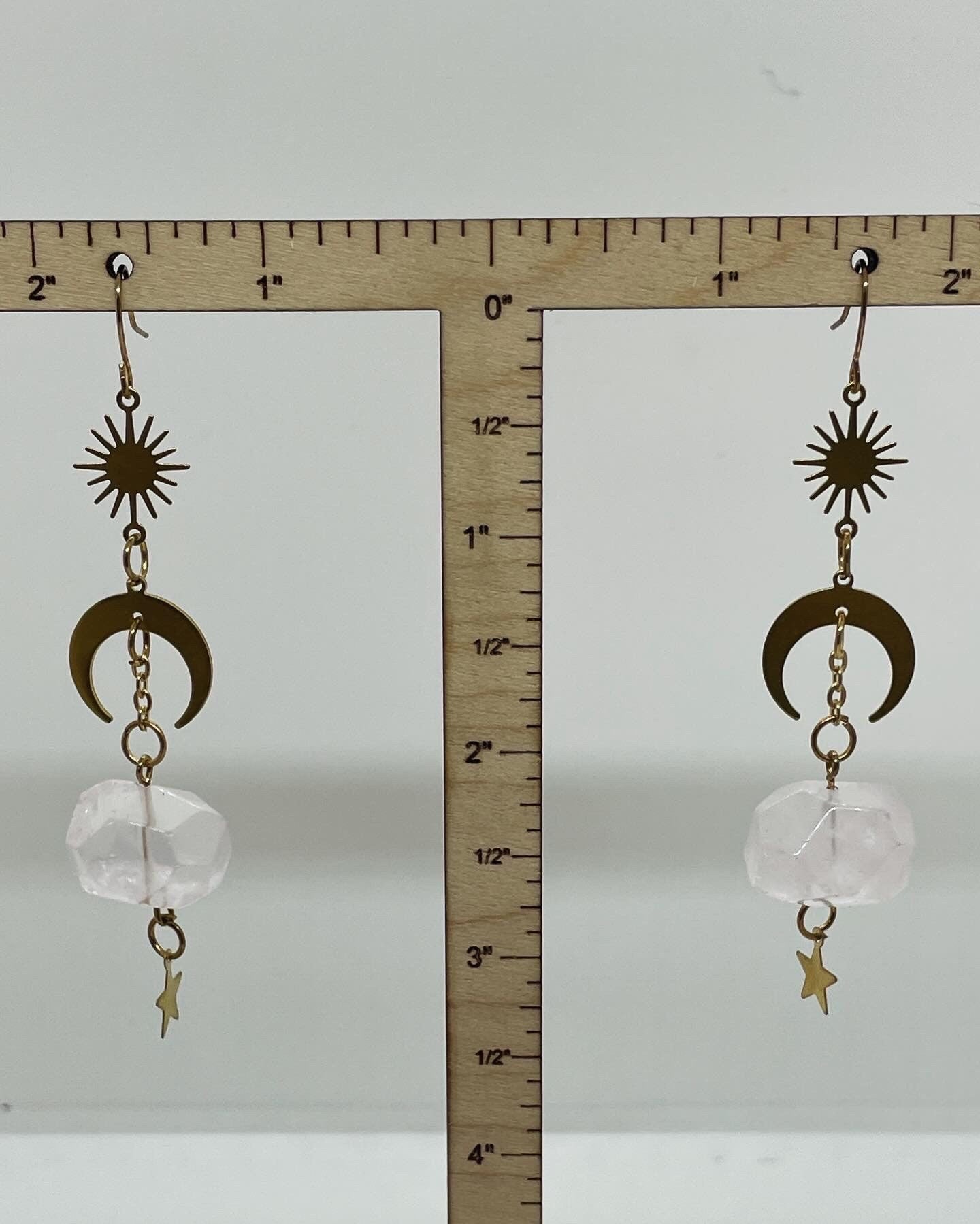 Celestial Natural Stone Earrings Rose Quartz Amazonite Amethyst Earring Moon Star