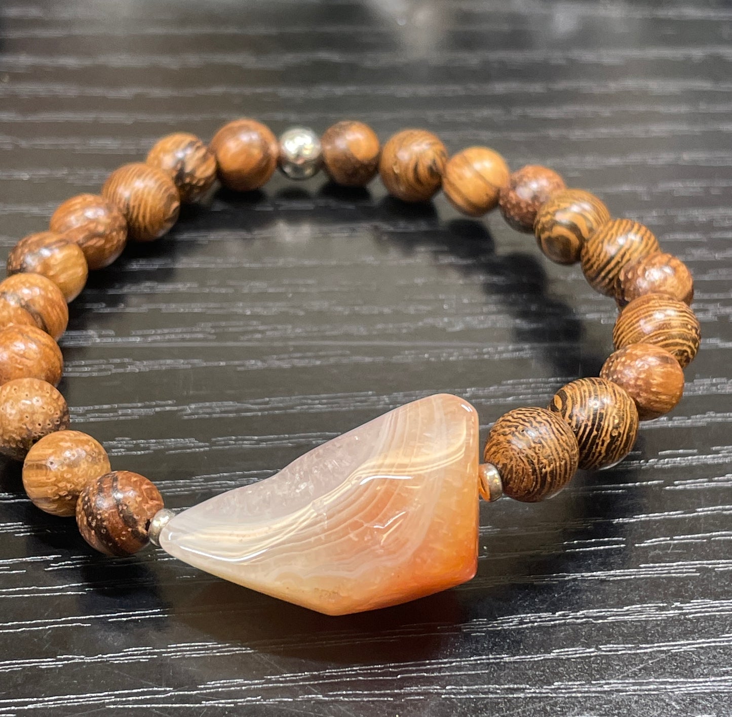 Botswana Agate Mala Braclet | Women’s Bracelet | Men’s Bracelet | Diffuser Braclet | Wood Bracelet| Yoga | Meditation | Natural Stone