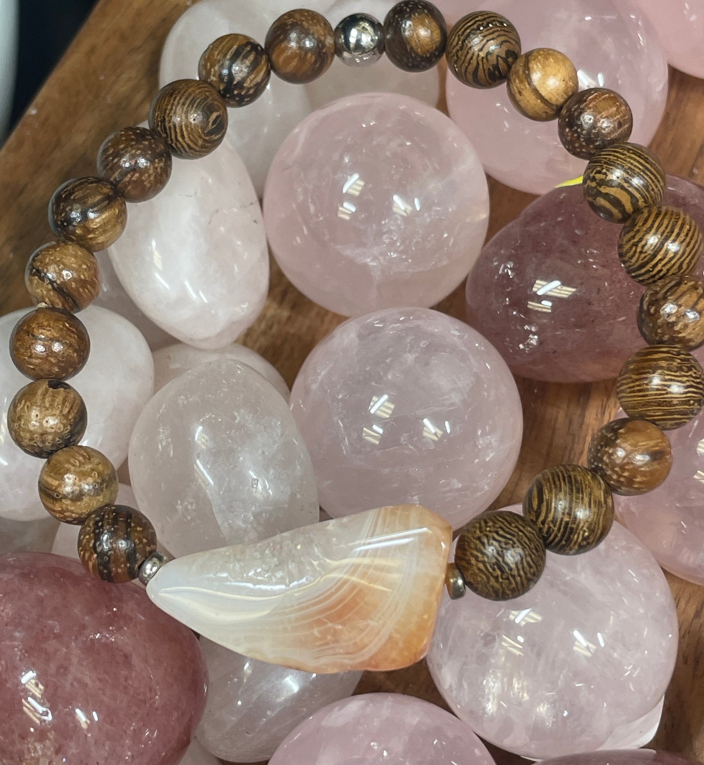 Botswana Agate Mala Braclet | Women’s Bracelet | Men’s Bracelet | Diffuser Braclet | Wood Bracelet| Yoga | Meditation | Natural Stone