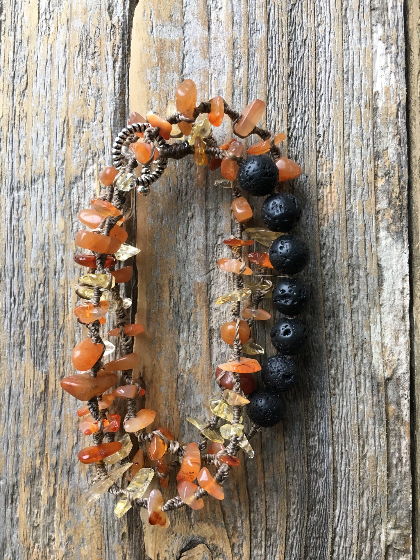 Citrine, Carnelian, Peach Aventurine & Lava Stone Triple Wrap Diffuser Bracelet/Necklace