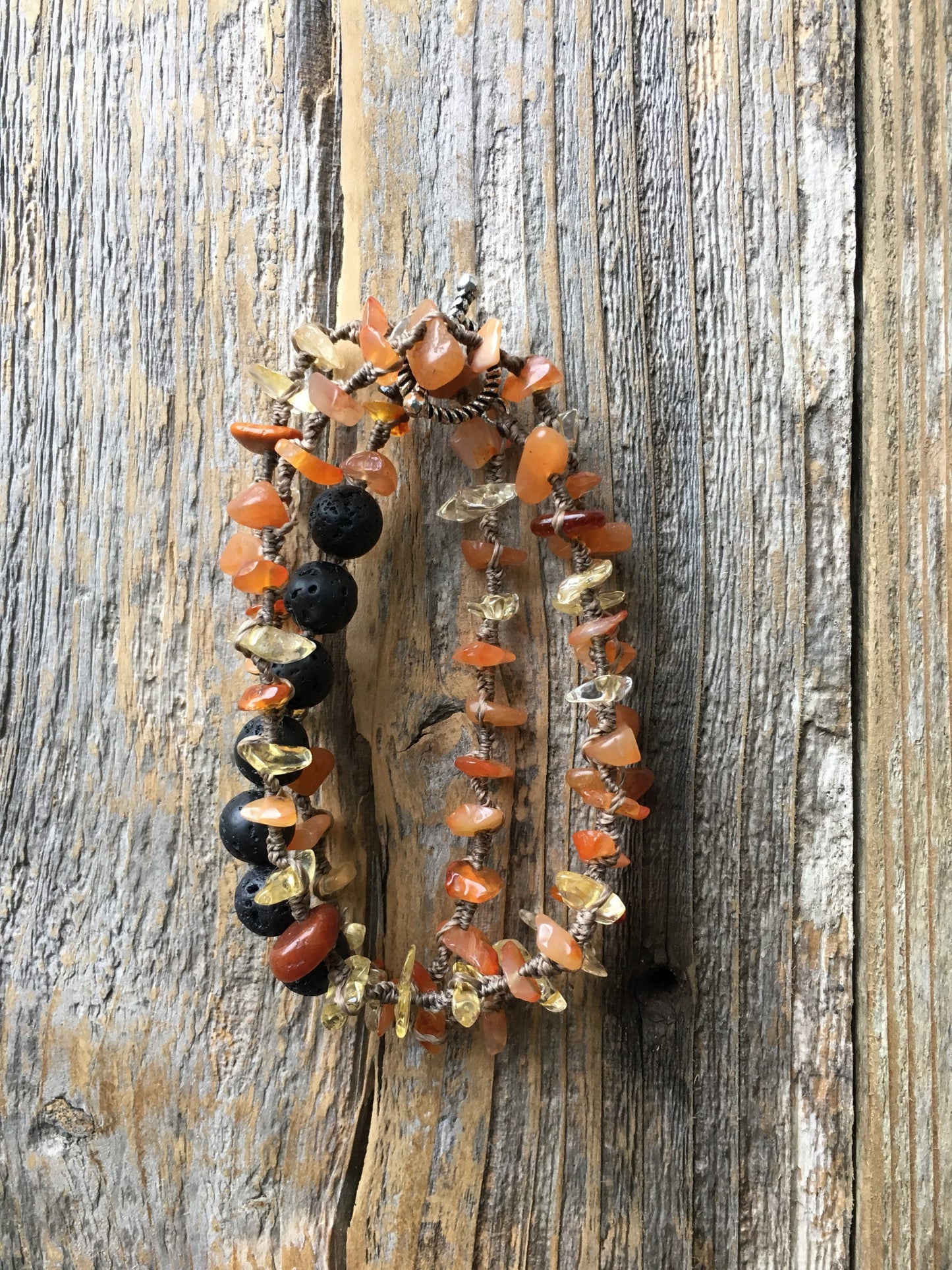 Citrine, Carnelian, Peach Aventurine & Lava Stone Triple Wrap Diffuser Bracelet/Necklace