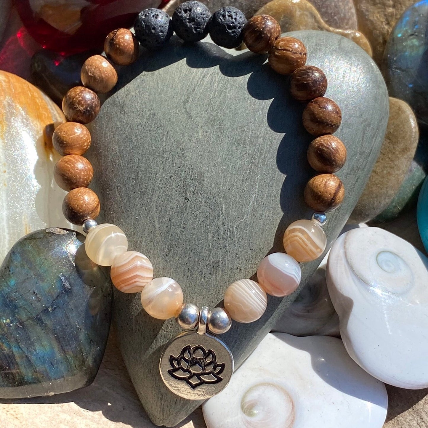 Red Persian Agate with Natural wood and Lava Stone Diffuser Bracelet