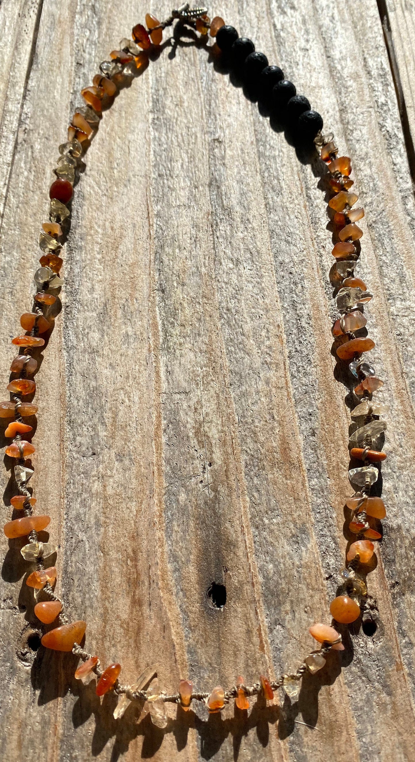 Citrine, Carnelian, Peach Aventurine & Lava Stone Triple Wrap Diffuser Bracelet/Necklace