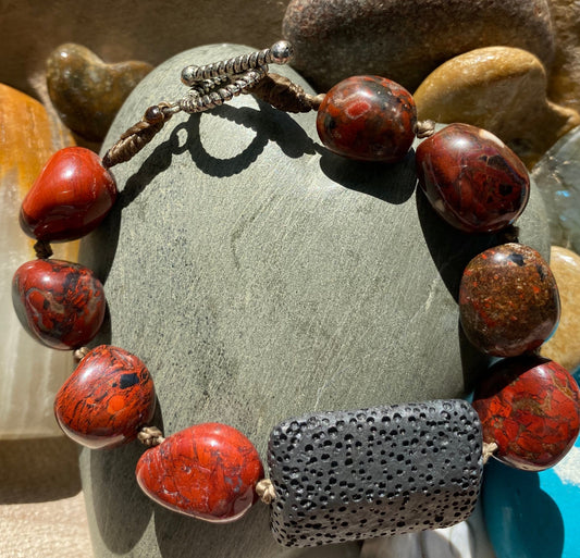 Red Jasper & Lava Stone Essential Oil Diffuser Bracelet