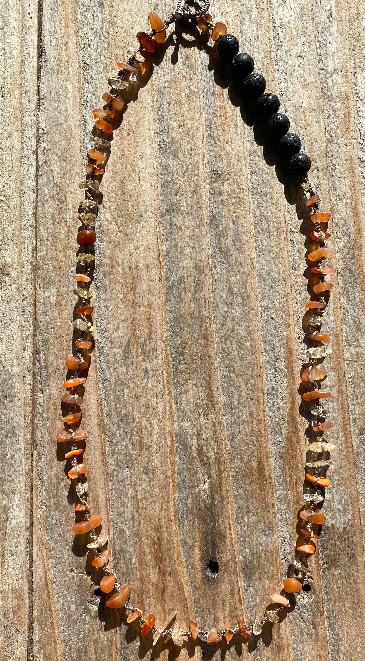 Citrine, Carnelian, Peach Aventurine & Lava Stone Triple Wrap Diffuser Bracelet/Necklace