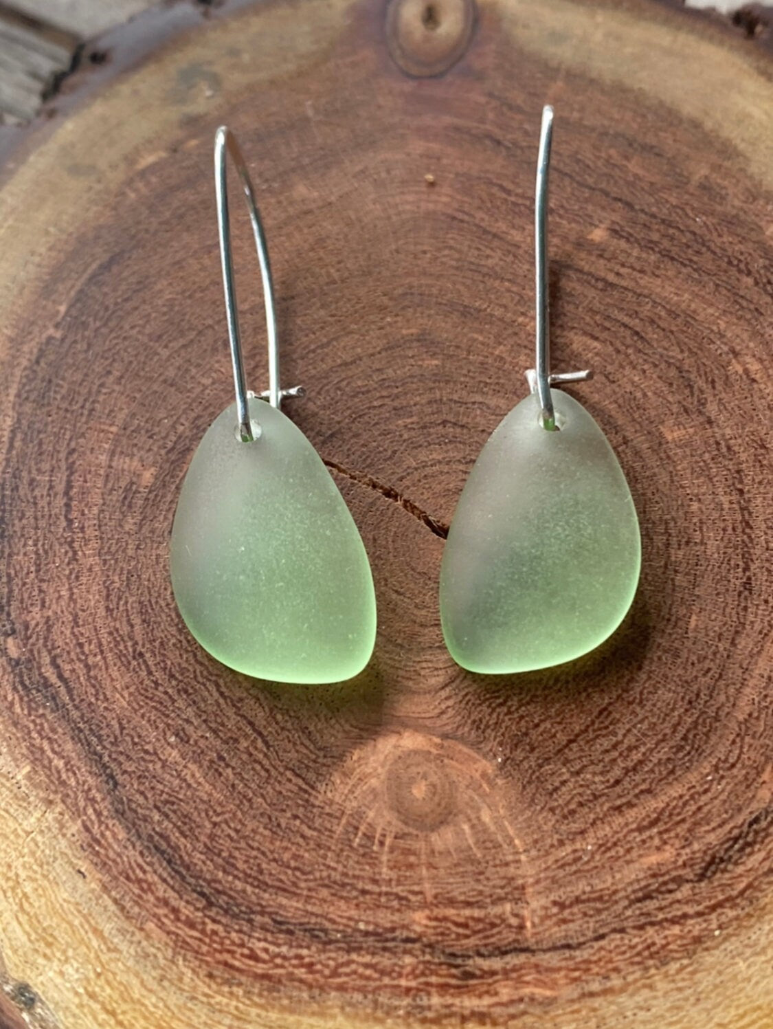 Light Sea Green Glass Pebble on Silver Kidney Wire Earring