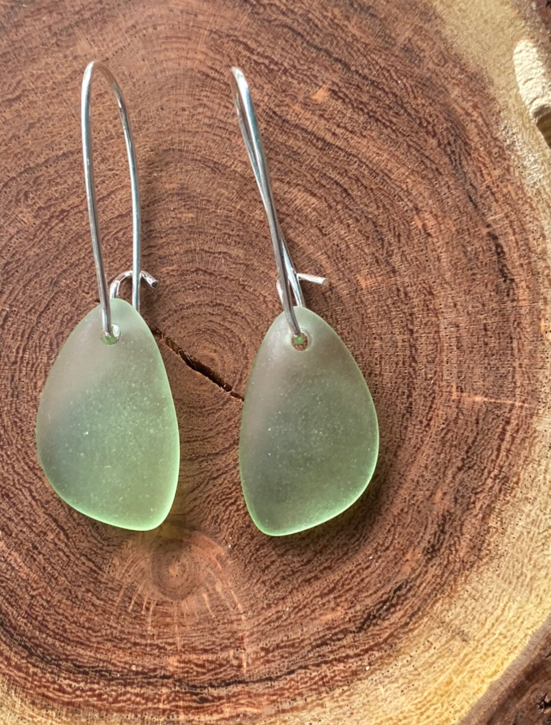 Light Sea Green Glass Pebble on Silver Kidney Wire Earring