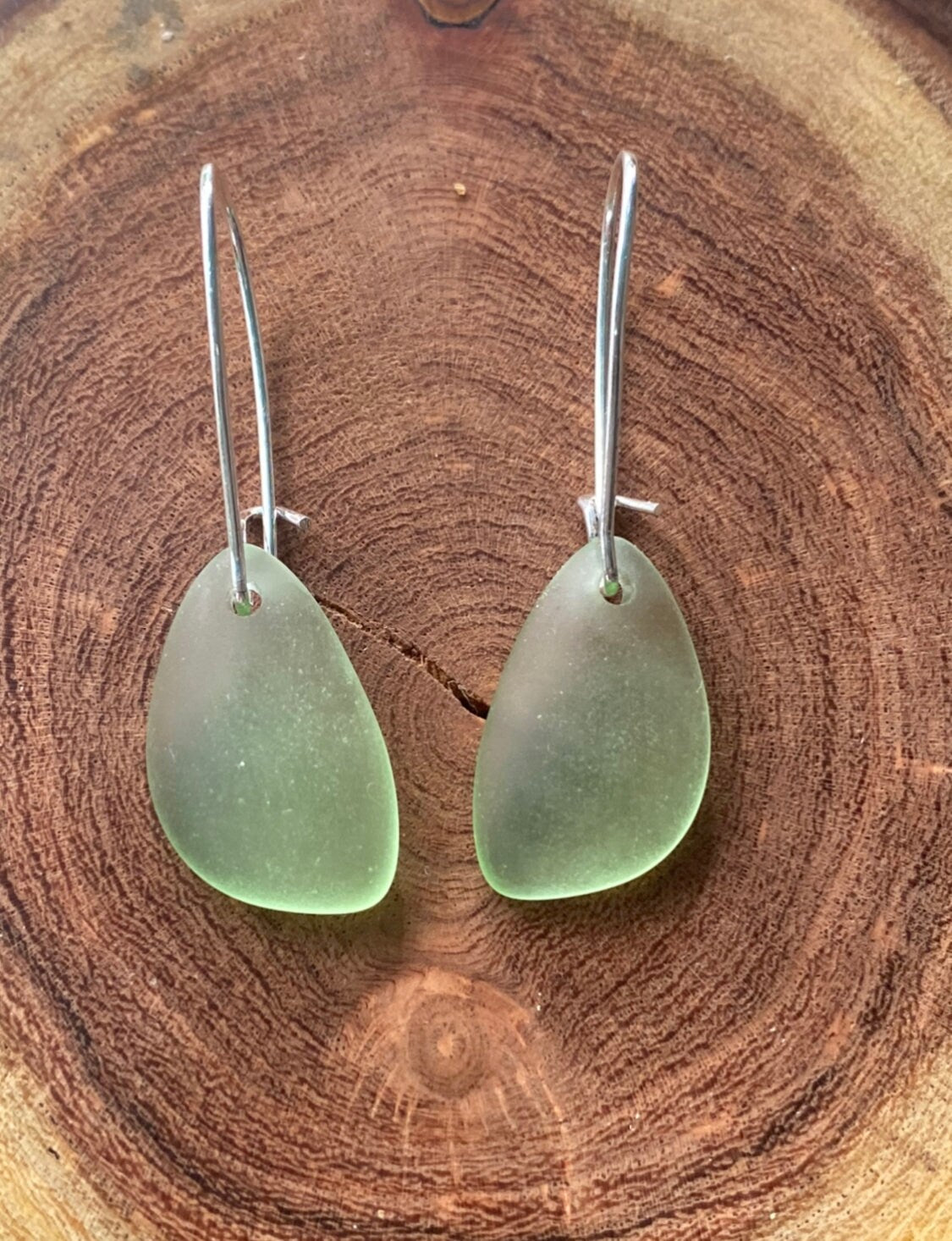 Light Sea Green Glass Pebble on Silver Kidney Wire Earring