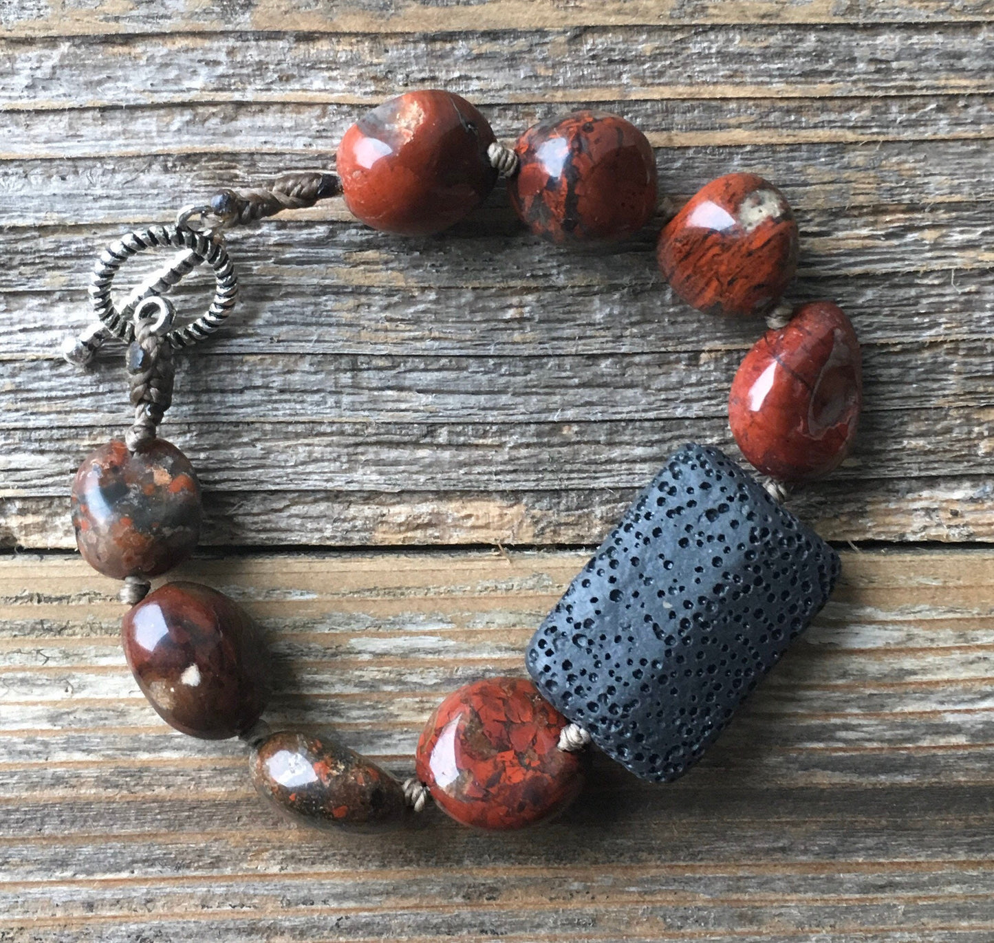 Red Jasper & Lava Stone Essential Oil Diffuser Bracelet