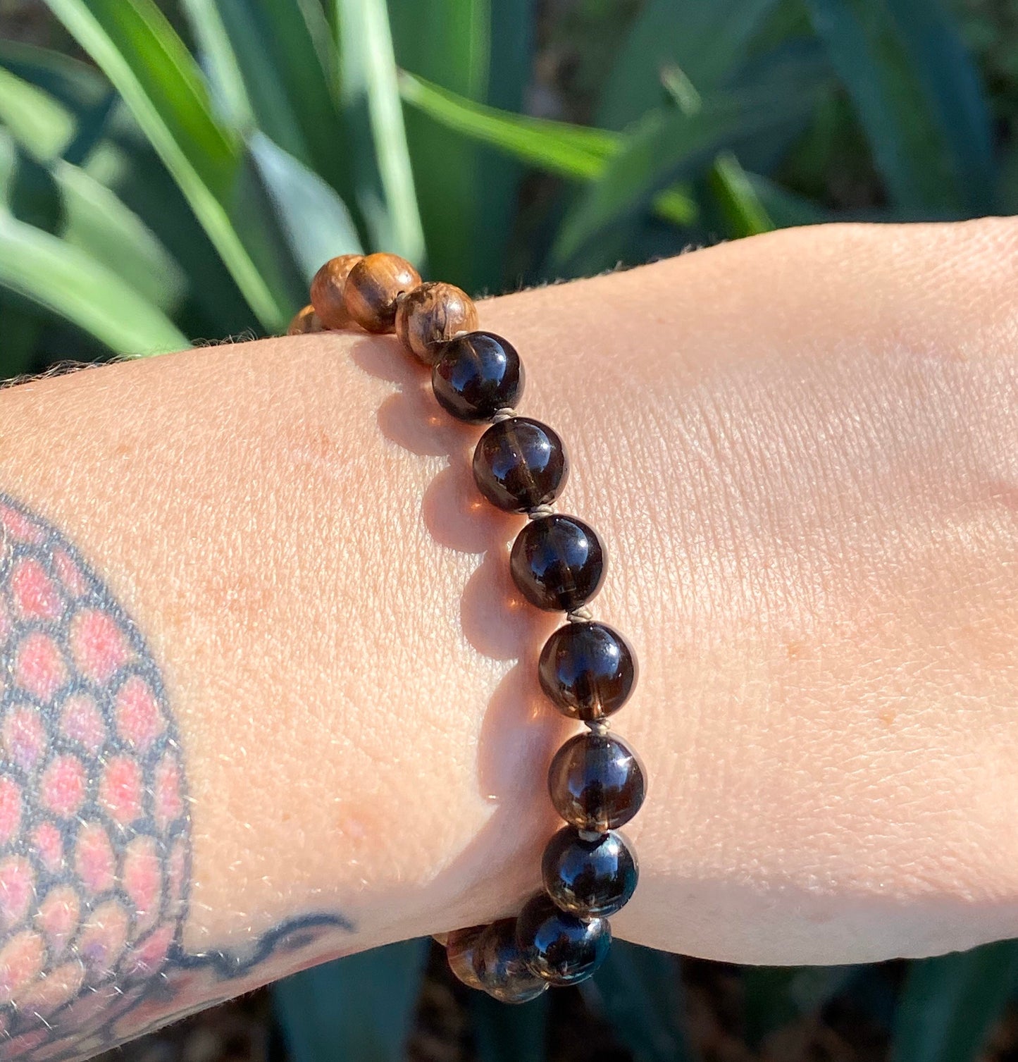 Smoky Quartz Adjustable Wooden Bracelet ~ Diffuser Bracelet ~ Mala Bracelet ~ Natural Stone Bracelet ~ Meditation Bracelet ~ Yoga ~ Boho