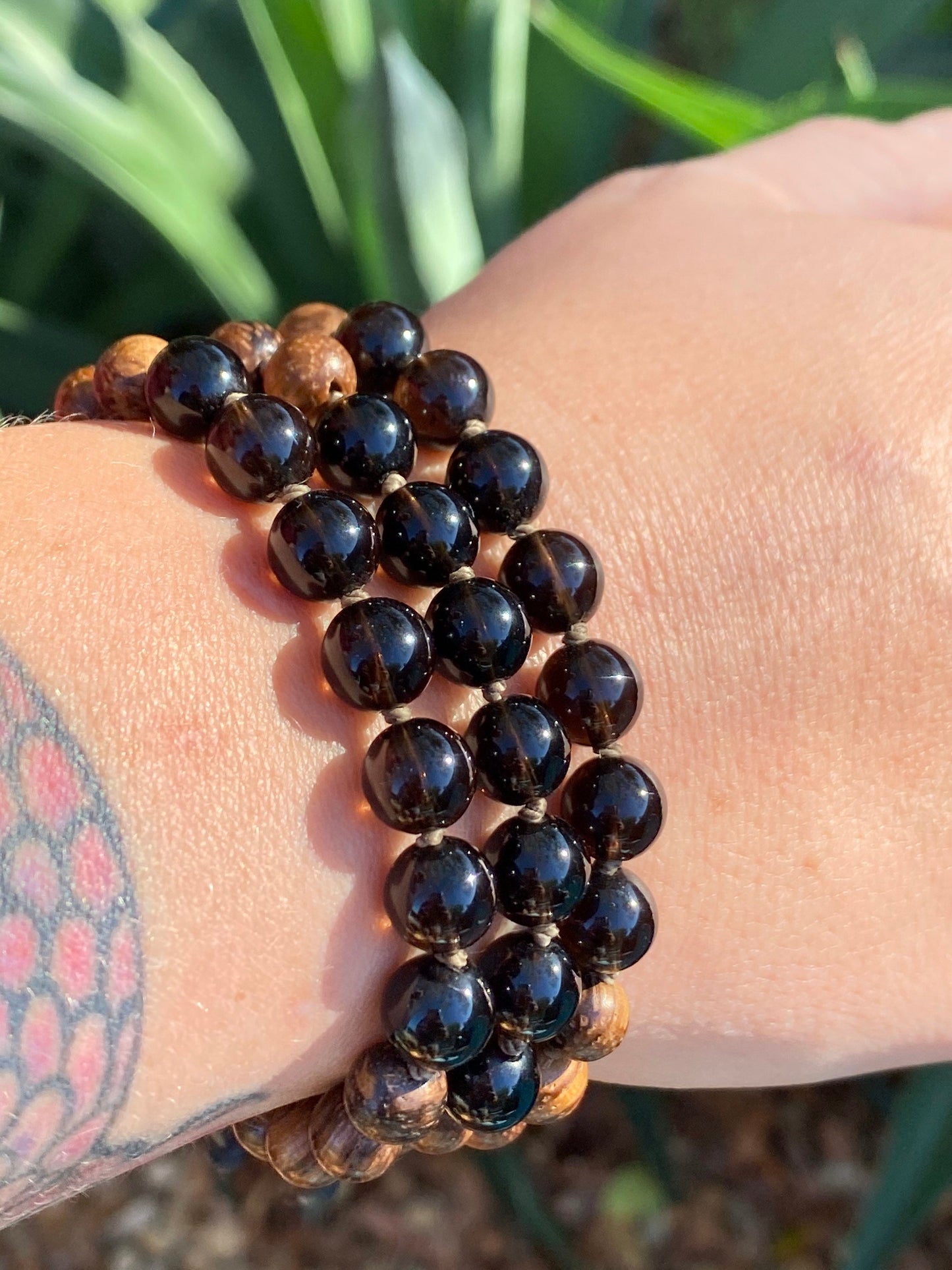 Smoky Quartz Adjustable Wooden Bracelet ~ Diffuser Bracelet ~ Mala Bracelet ~ Natural Stone Bracelet ~ Meditation Bracelet ~ Yoga ~ Boho