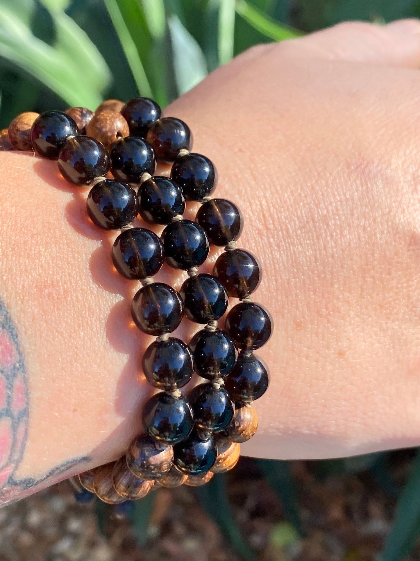 Smoky Quartz Adjustable Wooden Bracelet ~ Diffuser Bracelet ~ Mala Bracelet ~ Natural Stone Bracelet ~ Meditation Bracelet ~ Yoga ~ Boho