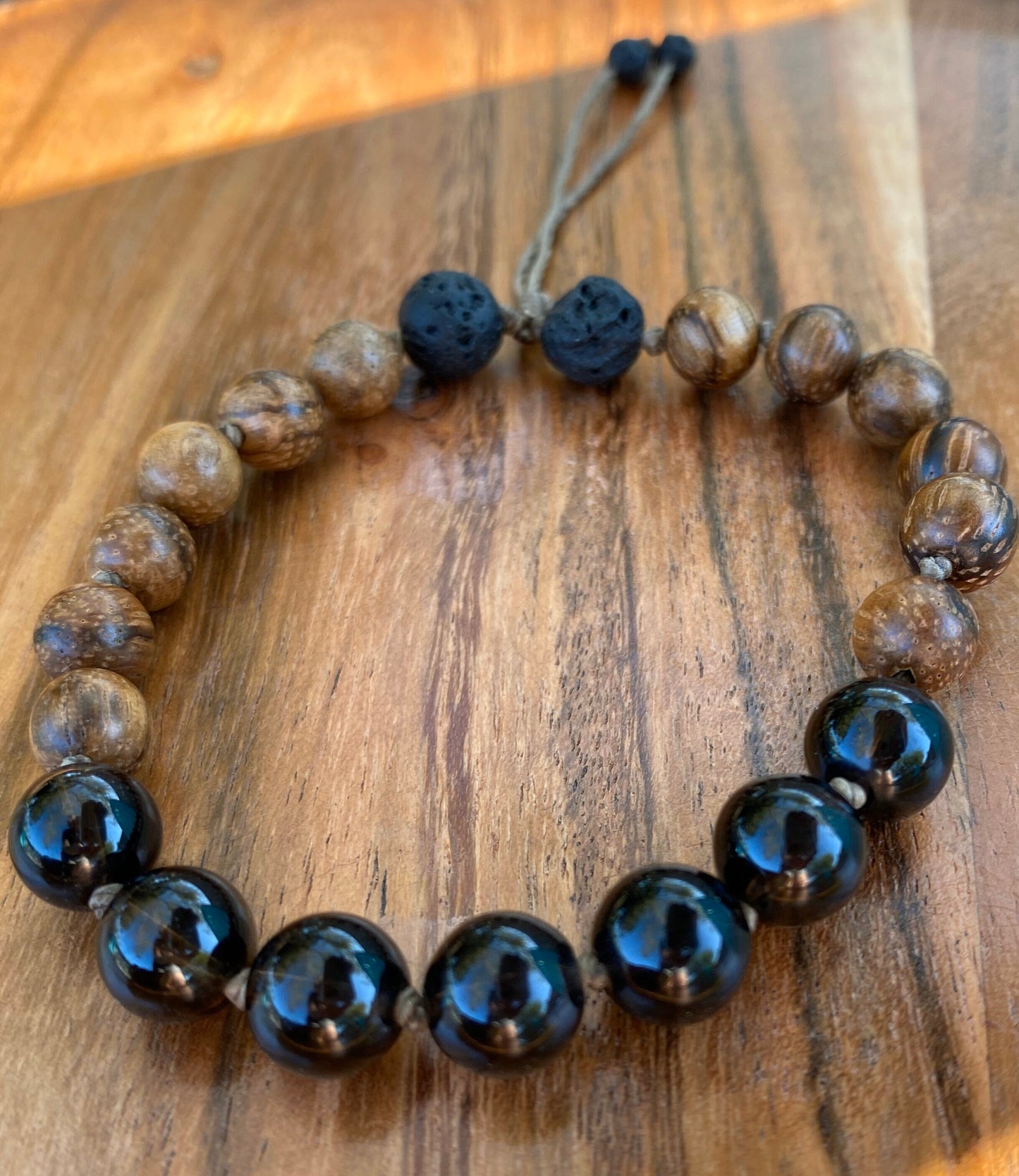 Smoky Quartz Adjustable Wooden Bracelet ~ Diffuser Bracelet ~ Mala Bracelet ~ Natural Stone Bracelet ~ Meditation Bracelet ~ Yoga ~ Boho