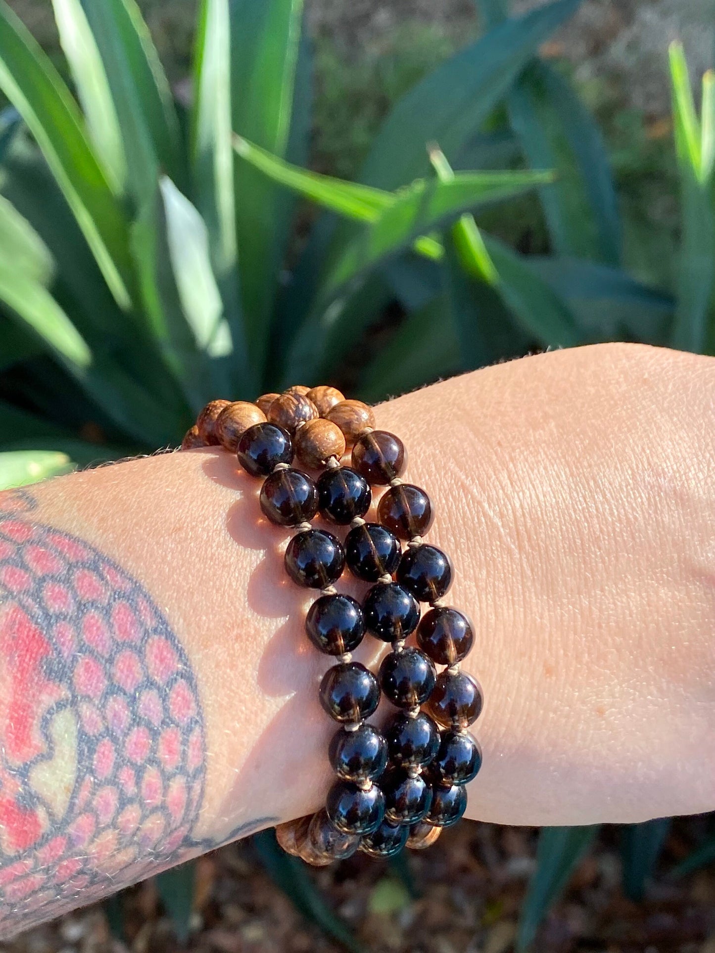 Smoky Quartz Adjustable Wooden Bracelet ~ Diffuser Bracelet ~ Mala Bracelet ~ Natural Stone Bracelet ~ Meditation Bracelet ~ Yoga ~ Boho