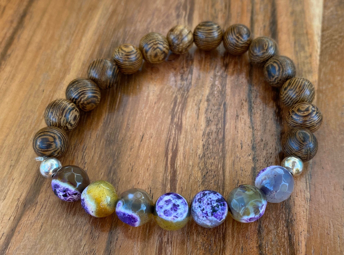 Purple Agate Mala Bracelet ~ Diffuser Braclet ~ Essential Oil ~ Meditation ~ Elastic Bracelet ~ Holistic ~ Diffuser ~ Boho ~ Wood Bracelet ~ Yoga