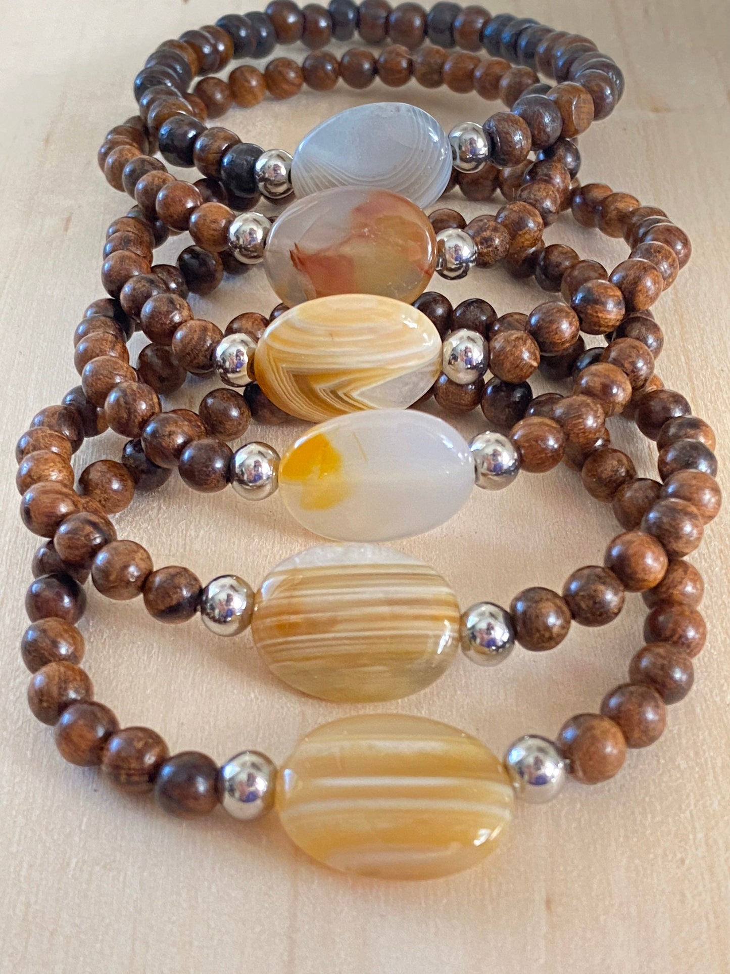 Botswana Agate Mala Braclet | Women’s Bracelet | Men’s Bracelet | Diffuser Braclet | Wood Bracelet| Yoga | Meditation | Natural Stone