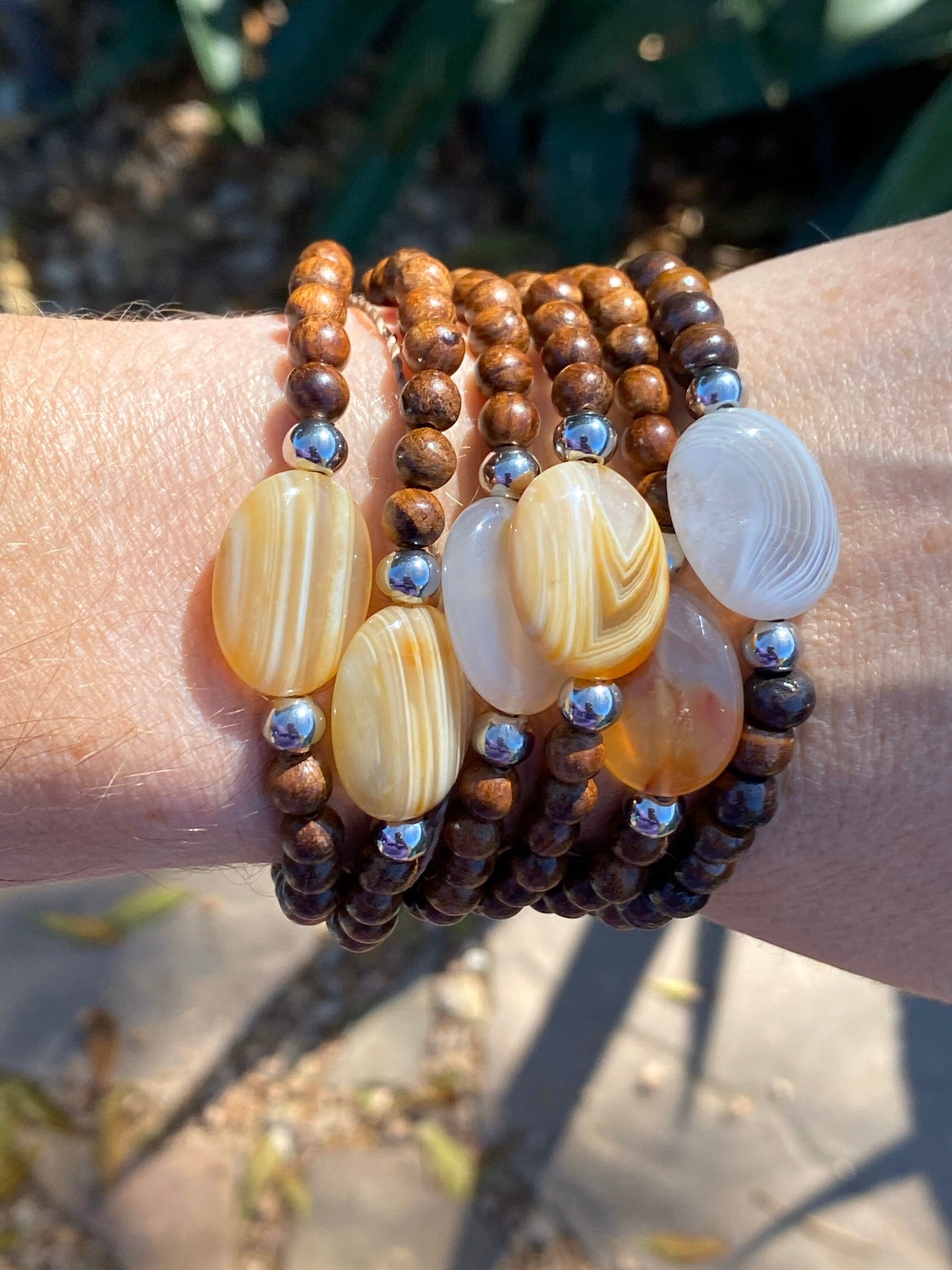 Botswana Agate Mala Braclet | Women’s Bracelet | Men’s Bracelet | Diffuser Braclet | Wood Bracelet| Yoga | Meditation | Natural Stone