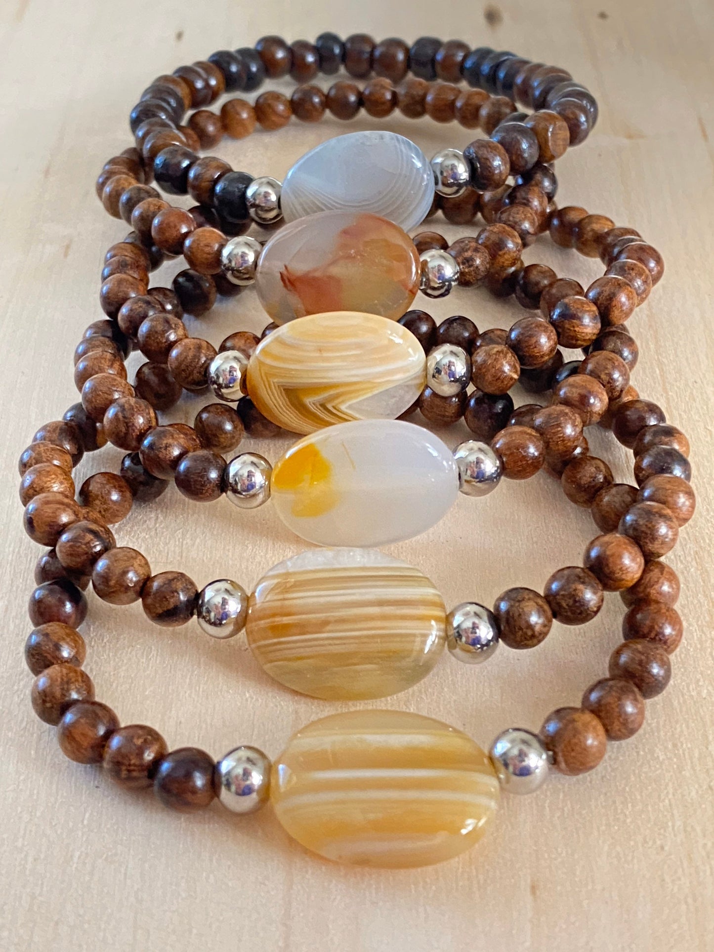 Botswana Agate Mala Braclet | Women’s Bracelet | Men’s Bracelet | Diffuser Braclet | Wood Bracelet| Yoga | Meditation | Natural Stone