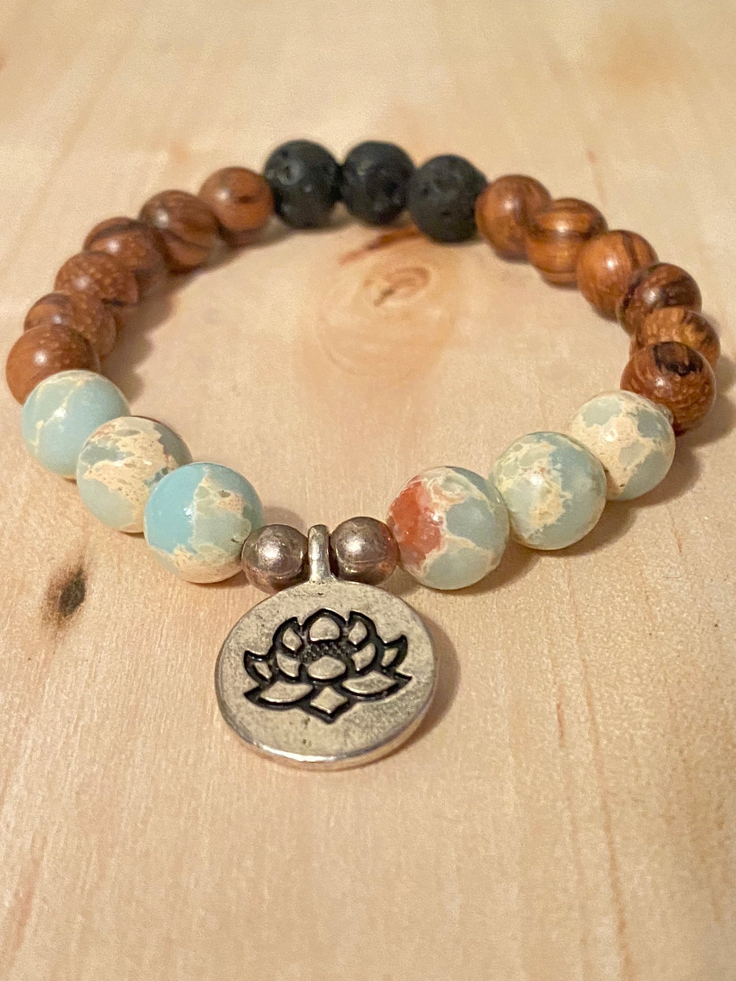 African Opal Jasper Bracelet | Mala Bracelet | Wood Braclet | Lotus Bracelet | Diffuser Bracelet | Yoga Jewelry | Meditation | Yoga | Opal |