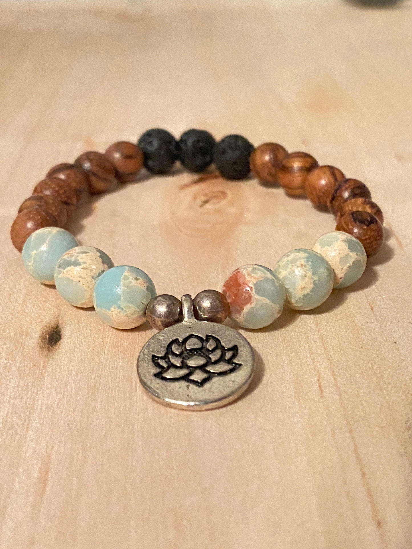 African Opal Jasper Bracelet | Mala Bracelet | Wood Braclet | Lotus Bracelet | Diffuser Bracelet | Yoga Jewelry | Meditation | Yoga | Opal |