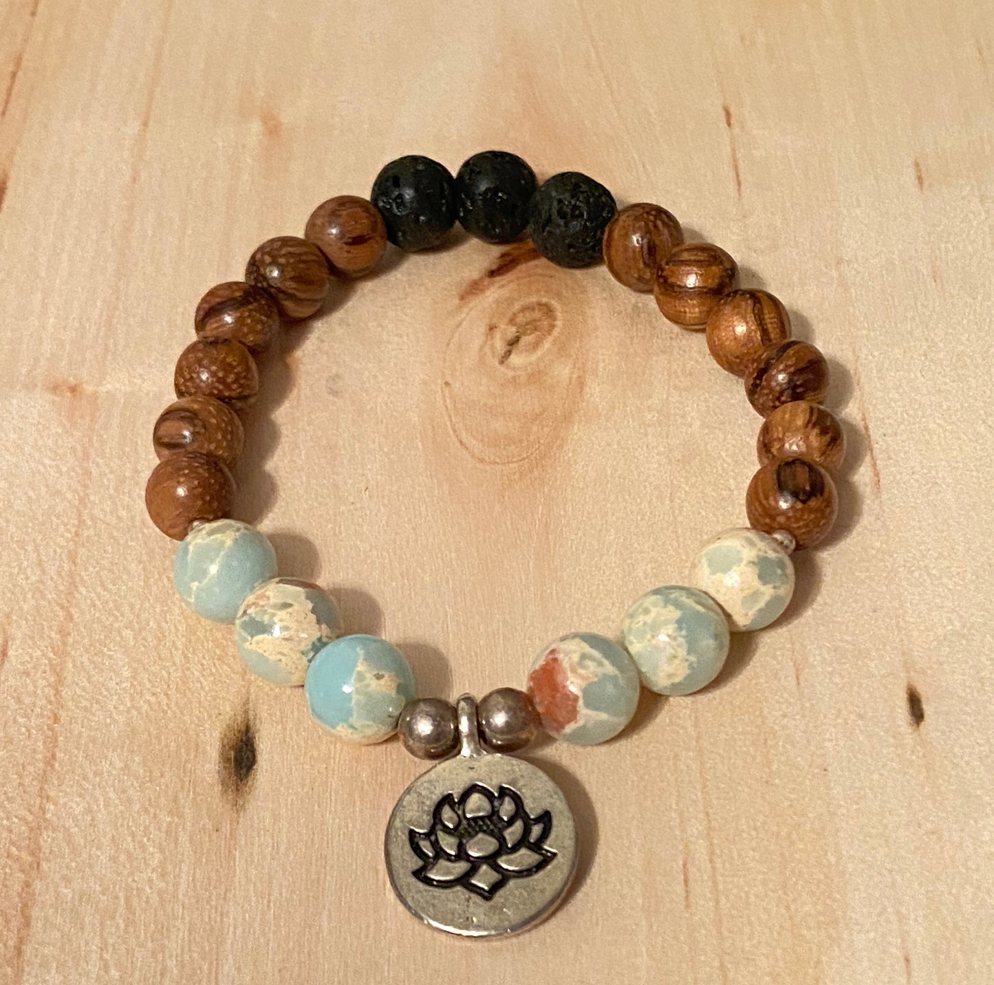 African Opal Jasper Bracelet | Mala Bracelet | Wood Braclet | Lotus Bracelet | Diffuser Bracelet | Yoga Jewelry | Meditation | Yoga | Opal |