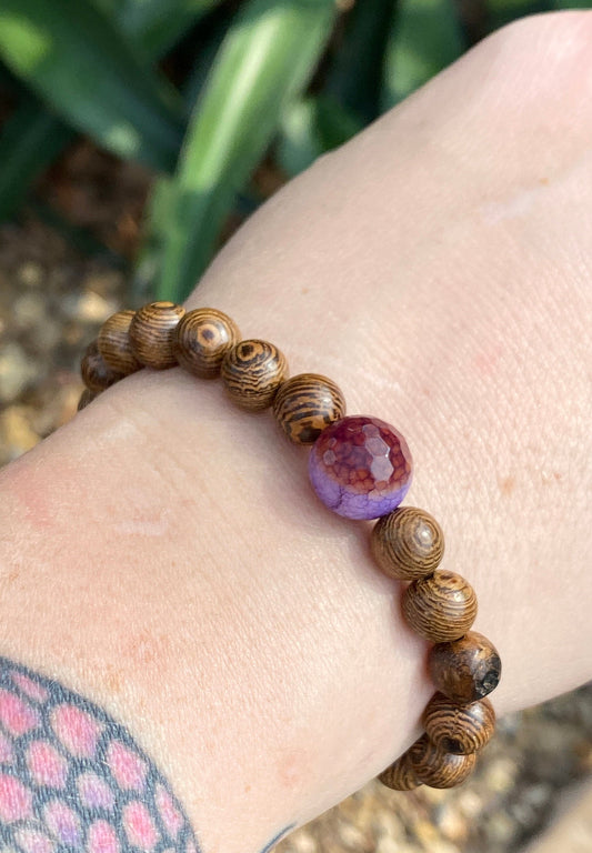 Agate & Wood Planet Mala Diffuser Bracelet