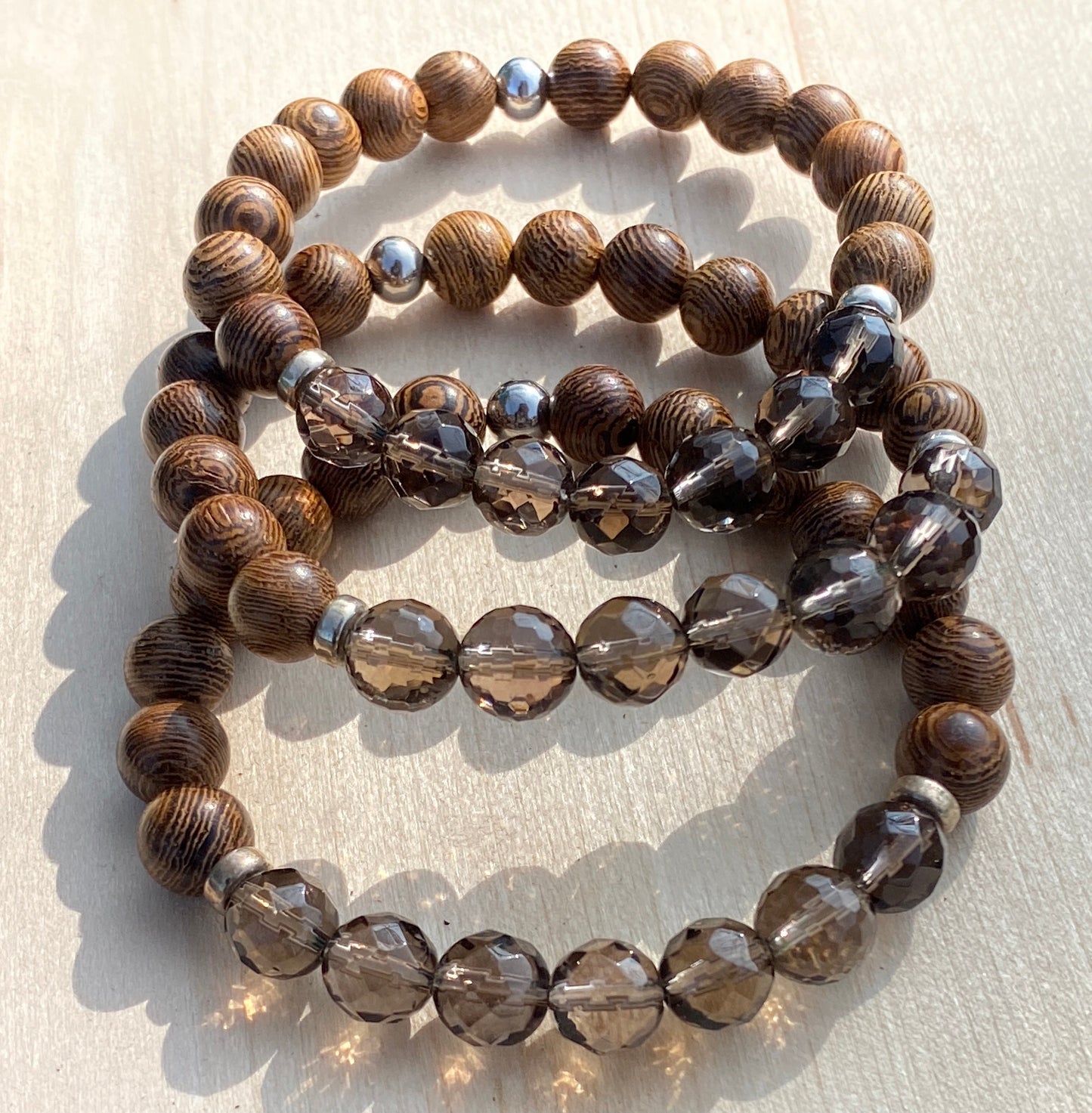 Handmade Chakra Bracelet Faceted Smoky Quartz Bracelet Wood Mala Bracelet Unisex Bracelet Smokey Quartz & Wood Bracelet