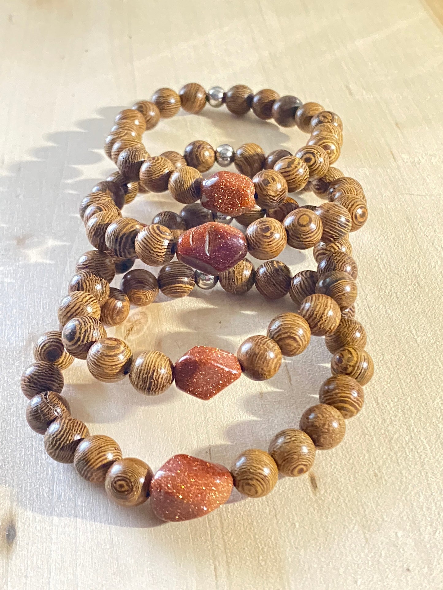 Goldstone & Wood Bracelet | Boho Bracelet | Wood Bracelet | Natural Stone Bracelet | Yoga | Meditation