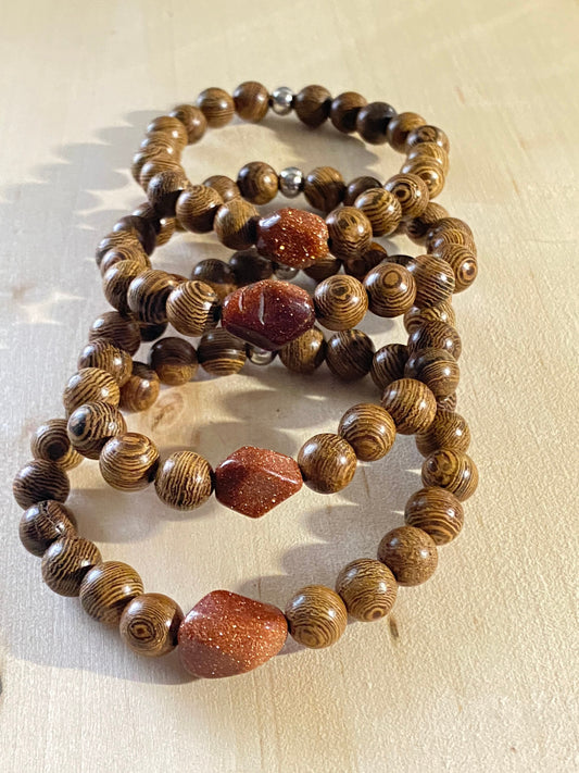 Goldstone & Wood Bracelet | Boho Bracelet | Wood Bracelet | Natural Stone Bracelet | Yoga | Meditation