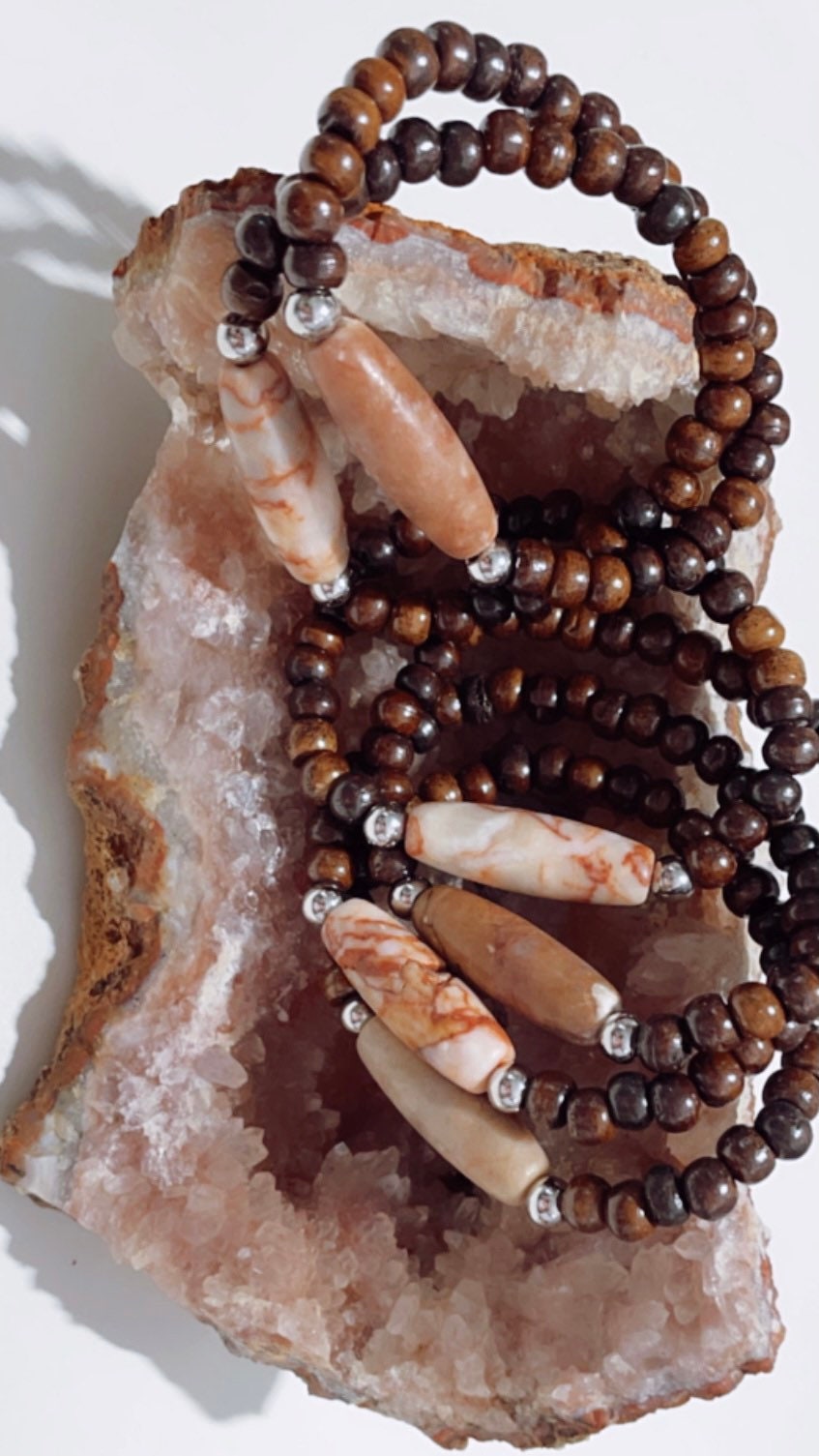 Pink Zebra Jasper Mala Bracelet