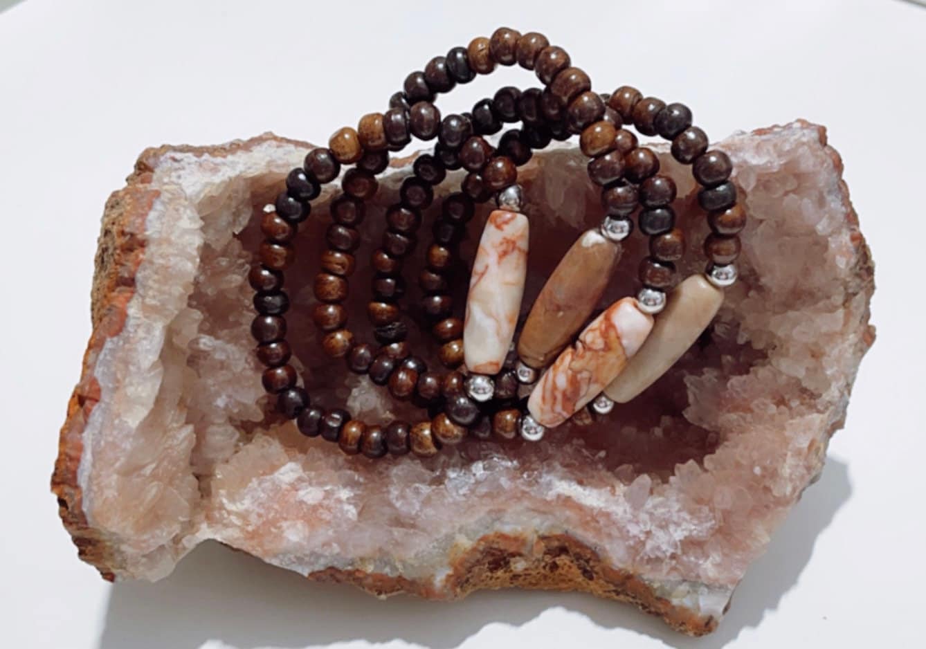 Pink Zebra Jasper Mala Bracelet