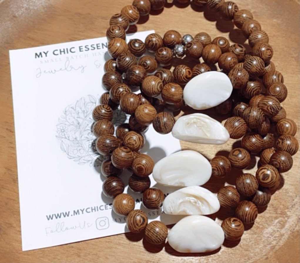 Mother of Pearl Mala Braclet | Women’s Bracelet | Men’s Bracelet | Diffuser Braclet | Wood Bracelet| Yoga | Meditation | Natural Stone