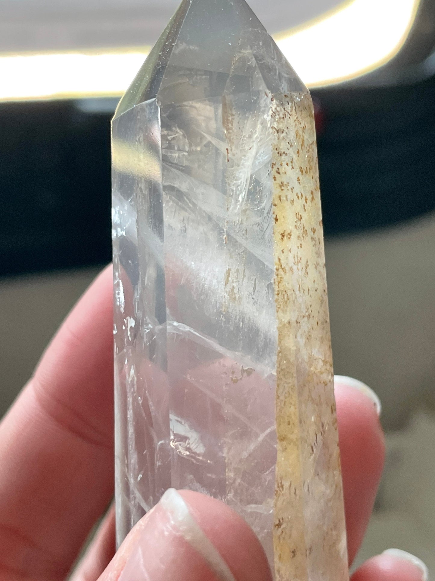 Rare Clear Quartz Tower with Dendritic on one side.