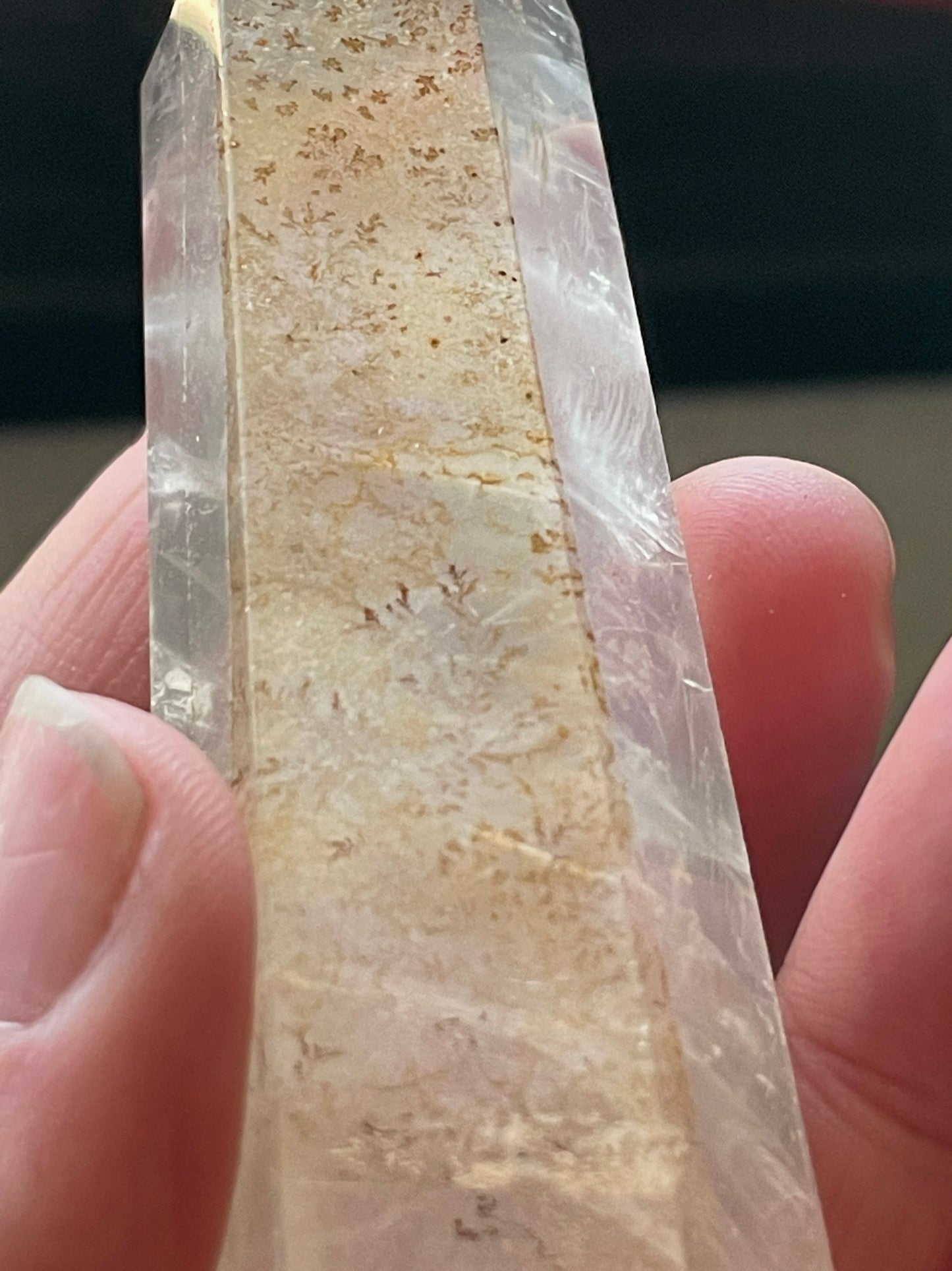 Rare Clear Quartz Tower with Dendritic on one side.