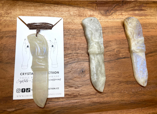 Moonstone Carved Knife Necklace - A Mystical and Unique Statement Piece